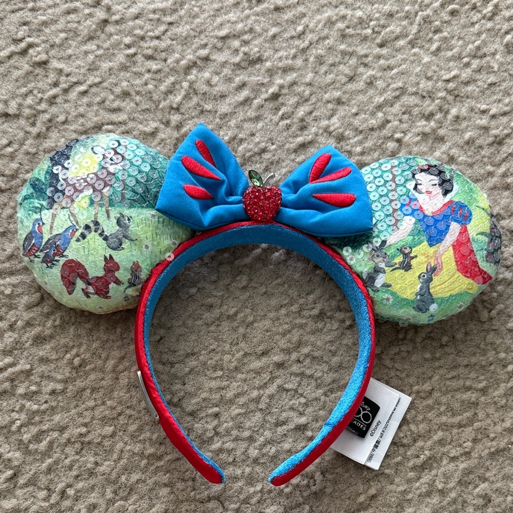 Disney Snow White Themed Minnie Ears Sequin Headband with Blue Bow